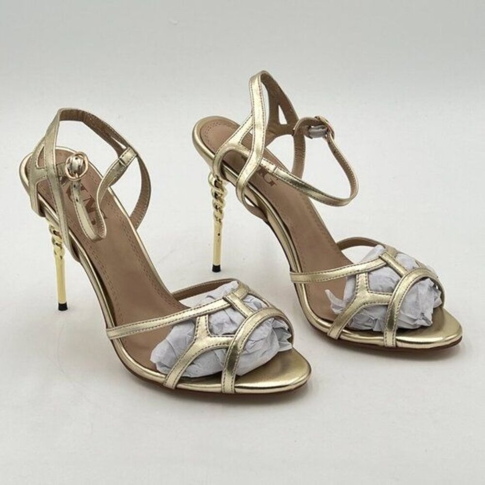 Gold Women's Spiral High Heels Slip On Strappy Cut Open Toe Sandals Dress Shoe